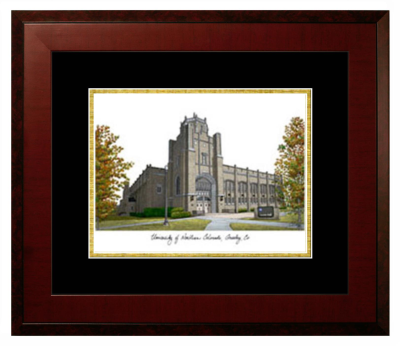 University of Northern Colorado Lithograph Only Frame in Honors Mahogany with Black & Gold Mats