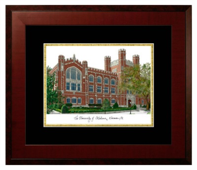 University of Oklahoma Lithograph Only Frame in Honors Mahogany with Black & Gold Mats