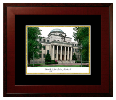 University of South Carolina Lithograph Only Frame in Honors Mahogany with Black & Gold Mats