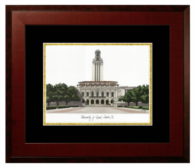 University of Texas at Austin Lithograph Only Frame in Honors Mahogany with Black & Gold Mats