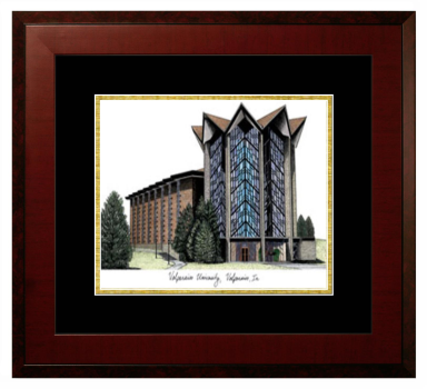 Valparaiso University Lithograph Only Frame in Honors Mahogany with Black & Gold Mats