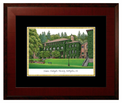 Western Washington University Lithograph Only Frame in Honors Mahogany with Black & Gold Mats