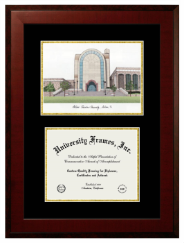 Abilene Christian University Double Opening with Campus Image (Unimprinted Mat) Frame in Honors Mahogany with Black & Gold Mats for DOCUMENT: 8 1/2"H X 11"W  
