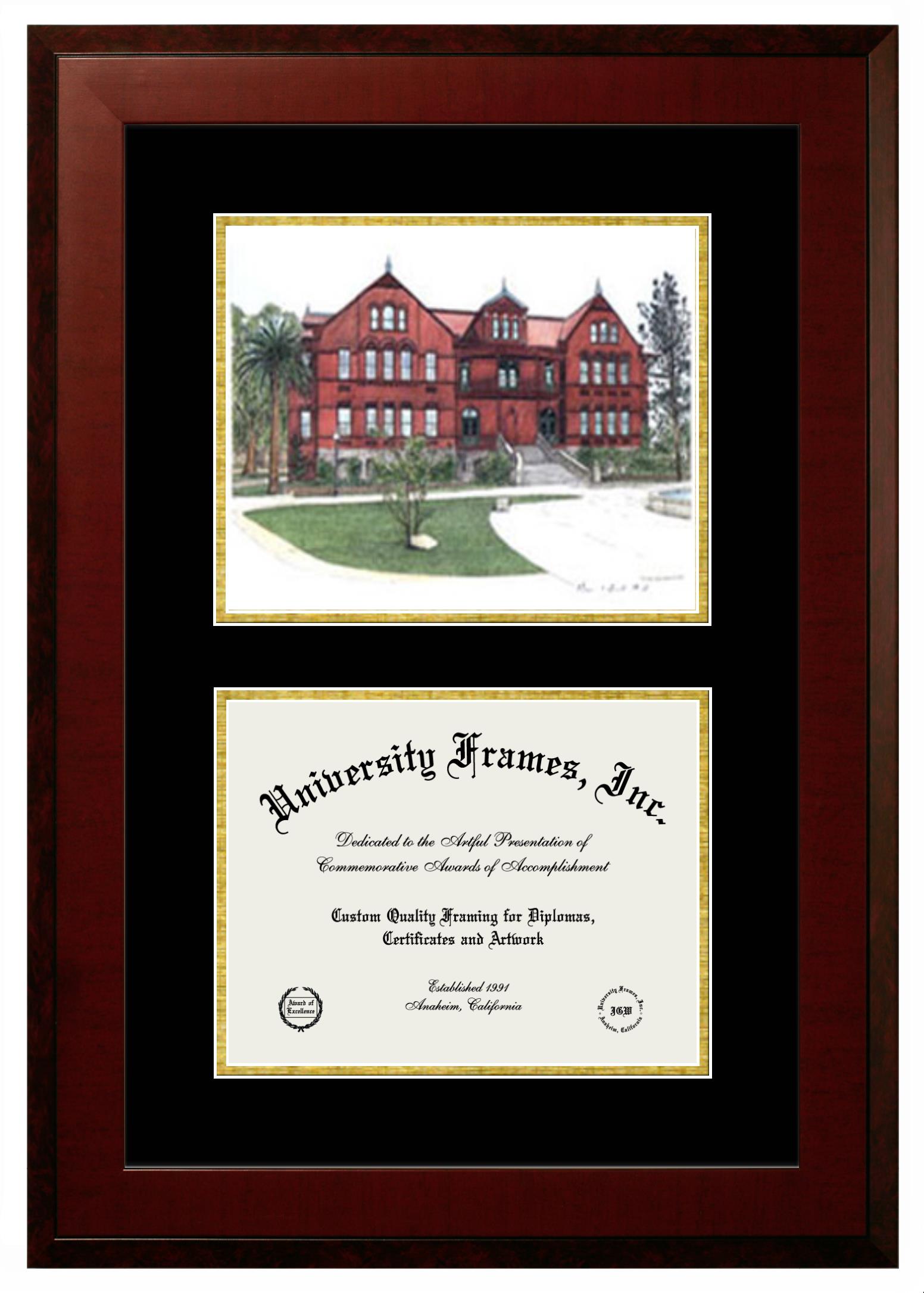 Arizona State University Arizona State University Double Opening with Campus Image (Unimprinted Mat) Frame in Honors Mahogany with Black & Gold Mats for DOCUMENT: 8 1/2"H X 11"W  