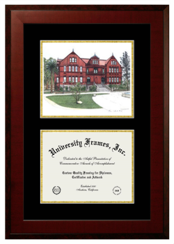 Arizona State University School of Applied Arts & Sciences Double Opening with Campus Image (Unimprinted Mat) Frame in Honors Mahogany with Black & Gold Mats for DOCUMENT: 8 1/2"H X 11"W  