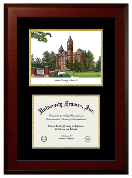 Auburn University Double Opening with Campus Image (Unimprinted Mat) Frame in Honors Mahogany with Black & Gold Mats for DOCUMENT: 8 1/2"H X 11"W  