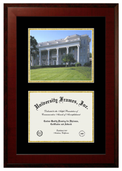 Belmont University Double Opening with Campus Image (Unimprinted Mat) Frame in Honors Mahogany with Black & Gold Mats for DOCUMENT: 8 1/2"H X 11"W  