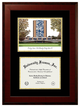 Bowling Green State University Double Opening with Campus Image (Unimprinted Mat) Frame in Honors Mahogany with Black & Gold Mats for DOCUMENT: 8 1/2"H X 11"W  