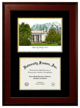 Brigham Young University Double Opening with Campus Image (Unimprinted Mat) Frame in Honors Mahogany with Black & Gold Mats for document: 8 1/2"h x 11"w  