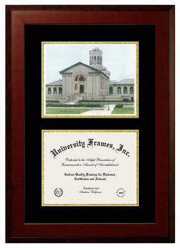Carnegie Mellon University School of Drama Double Opening with Campus Image (Unimprinted Mat) Frame in Honors Mahogany with Black & Gold Mats for document: 8 1/2"h x 11"w  