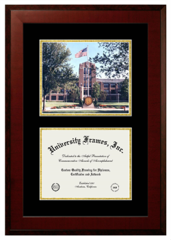 Central Michigan University Double Opening with Campus Image (Unimprinted Mat) Frame in Honors Mahogany with Black & Gold Mats for DOCUMENT: 8 1/2"H X 11"W  