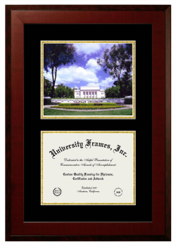 Chapman University Double Opening with Campus Image (Unimprinted Mat) Frame in Honors Mahogany with Black & Gold Mats for DOCUMENT: 8 1/2"H X 11"W  