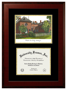 College of William and Mary Double Opening with Campus Image (Unimprinted Mat) Frame in Honors Mahogany with Black & Gold Mats for DOCUMENT: 8 1/2"H X 11"W  