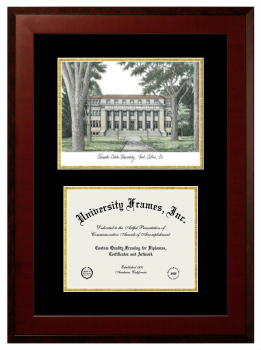 Colorado State University Double Opening with Campus Image (Unimprinted Mat) Frame in Honors Mahogany with Black & Gold Mats for DOCUMENT: 8 1/2"H X 11"W  