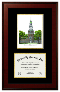 Dartmouth-Hitchcock Medical Center Double Opening with Campus Image (Unimprinted Mat) Frame in Honors Mahogany with Black & Gold Mats for DOCUMENT: 8 1/2"H X 11"W  