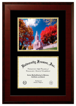 Denison University Double Opening with Campus Image (Unimprinted Mat) Frame in Honors Mahogany with Black & Gold Mats for DOCUMENT: 8 1/2"H X 11"W  