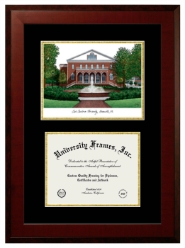 East Carolina University Double Opening with Campus Image (Unimprinted Mat) Frame in Honors Mahogany with Black & Gold Mats for DOCUMENT: 8 1/2"H X 11"W  