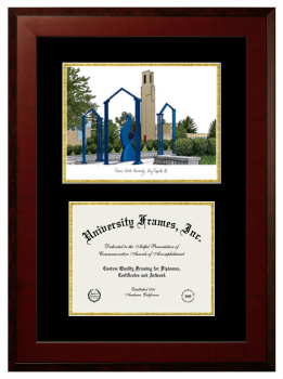 Ferris State University Double Opening with Campus Image (Unimprinted Mat) Frame in Honors Mahogany with Black & Gold Mats for DOCUMENT: 8 1/2"H X 11"W  