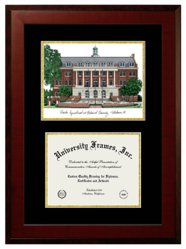 Florida A&M University Double Opening with Campus Image (Unimprinted Mat) Frame in Honors Mahogany with Black & Gold Mats for document: 8 1/2"h x 11"w  