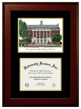 Florida A&M University Double Opening with Campus Image (Unimprinted Mat) Frame in Honors Mahogany with Black & Gold Mats for DOCUMENT: 8 1/2"H X 11"W  