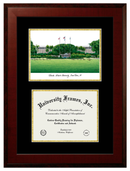 Florida Atlantic University (Boca Raton) Double Opening with Campus Image (Unimprinted Mat) Frame in Honors Mahogany with Black & Gold Mats for DOCUMENT: 8 1/2"H X 11"W  