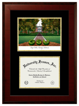 Georgia Southern University Double Opening with Campus Image (Unimprinted Mat) Frame in Honors Mahogany with Black & Gold Mats for DOCUMENT: 8 1/2"H X 11"W  