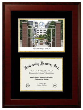 Georgia State University Double Opening with Campus Image (Unimprinted Mat) Frame in Honors Mahogany with Black & Gold Mats for DOCUMENT: 8 1/2"H X 11"W  
