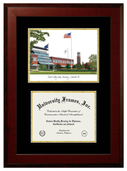 Grand Valley State University Double Opening with Campus Image (Unimprinted Mat) Frame in Honors Mahogany with Black & Gold Mats for DOCUMENT: 8 1/2"H X 11"W  