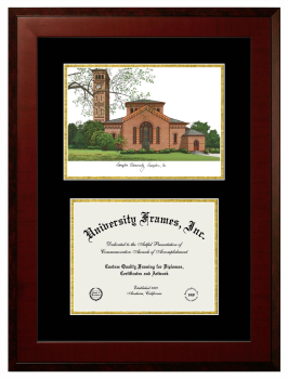 Hampton University Double Opening with Campus Image (Unimprinted Mat) Frame in Honors Mahogany with Black & Gold Mats for DOCUMENT: 8 1/2"H X 11"W  
