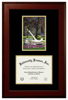 Hope College Double Opening with Campus Image (Unimprinted Mat) Frame in Honors Mahogany with Black & Gold Mats for document: 8 1/2"h x 11"w  