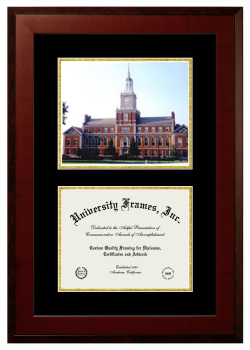Howard University Double Opening with Campus Image (Unimprinted Mat) Frame in Honors Mahogany with Black & Gold Mats for document: 8 1/2"h x 11"w  