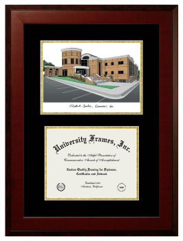 Kennesaw State University Double Opening with Campus Image (Unimprinted Mat) Frame in Honors Mahogany with Black & Gold Mats for DOCUMENT: 8 1/2"H X 11"W  