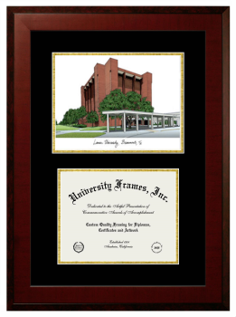 Lamar University Phillip M. Drayer Department of Electrical Engineering Double Opening with Campus Image (Unimprinted Mat) Frame in Honors Mahogany with Black & Gold Mats for document: 8 1/2"h x 11"w  