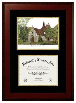 Marquette University Double Opening with Campus Image (Unimprinted Mat) Frame in Honors Mahogany with Black & Gold Mats for DOCUMENT: 8 1/2"H X 11"W  