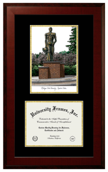 Michigan State University Double Opening with Campus Image (Unimprinted Mat) Frame in Honors Mahogany with Black & Gold Mats for document: 8 1/2"h x 11"w  