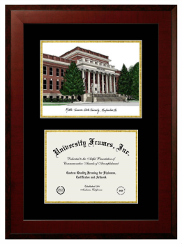 Middle Tennessee State University Double Opening with Campus Image (Unimprinted Mat) Frame in Honors Mahogany with Black & Gold Mats for DOCUMENT: 8 1/2"H X 11"W  