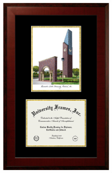 Minnesota State University Mankato Double Opening with Campus Image (Unimprinted Mat) Frame in Honors Mahogany with Black & Gold Mats for DOCUMENT: 8 1/2"H X 11"W  