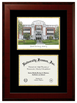 Morehead State University Double Opening with Campus Image (Unimprinted Mat) Frame in Honors Mahogany with Black & Gold Mats for DOCUMENT: 8 1/2"H X 11"W  