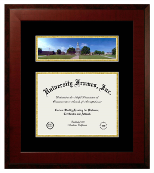 Morgan State University Double Opening with Campus Image (Unimprinted Mat) Frame in Honors Mahogany with Black & Gold Mats for document: 8 1/2"h x 11"w  