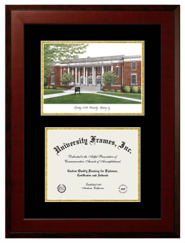Murray State University Double Opening with Campus Image (Unimprinted Mat) Frame in Honors Mahogany with Black & Gold Mats for DOCUMENT: 8 1/2"H X 11"W  