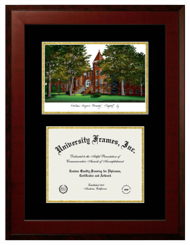 Northern Arizona University College of Engineering, Forestry and Natural Sciences Double Opening with Campus Image (Unimprinted Mat) Frame in Honors Mahogany with Black & Gold Mats for document: 8 1/2"h x 11"w  