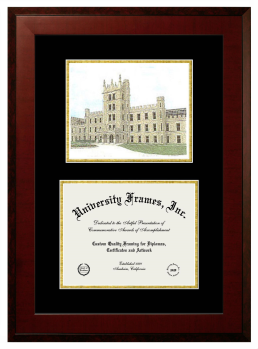 Northern Illinois University College of Law Double Opening with Campus Image (Unimprinted Mat) Frame in Honors Mahogany with Black & Gold Mats for document: 8 1/2"h x 11"w  