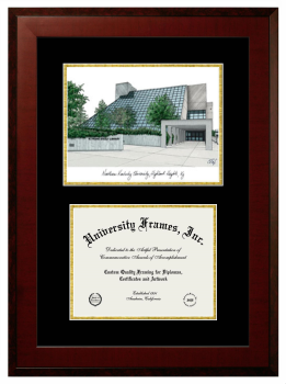 Northern Kentucky University Double Opening with Campus Image (Unimprinted Mat) Frame in Honors Mahogany with Black & Gold Mats for DOCUMENT: 8 1/2"H X 11"W  