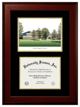 Oakland University Double Opening with Campus Image (Unimprinted Mat) Frame in Honors Mahogany with Black & Gold Mats for DOCUMENT: 8 1/2"H X 11"W  