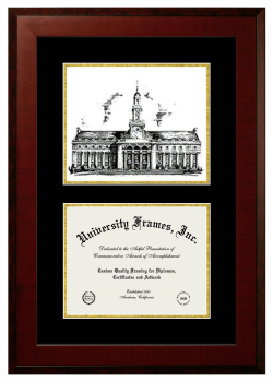 Oklahoma State University Double Opening with Campus Image (Unimprinted Mat) Frame in Honors Mahogany with Black & Gold Mats for DOCUMENT: 8 1/2"H X 11"W  