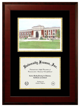 Oregon State University Double Opening with Campus Image (Unimprinted Mat) Frame in Honors Mahogany with Black & Gold Mats for DOCUMENT: 8 1/2"H X 11"W  