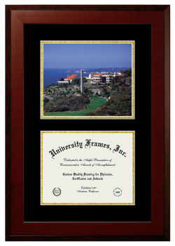 Pepperdine University Graziadio Business School Double Opening with Campus Image (Unimprinted Mat) Frame in Honors Mahogany with Black & Gold Mats for document: 8 1/2"h x 11"w  