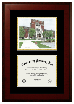 Purdue University Double Opening with Campus Image (Unimprinted Mat) Frame in Honors Mahogany with Black & Gold Mats for DOCUMENT: 8 1/2"H X 11"W  