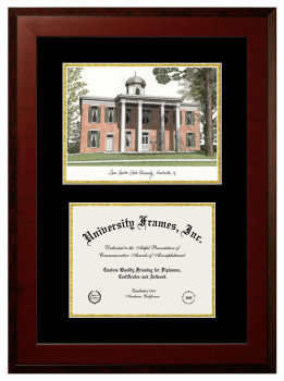 Sam Houston State University Double Opening with Campus Image (Unimprinted Mat) Frame in Honors Mahogany with Black & Gold Mats for DOCUMENT: 8 1/2"H X 11"W  