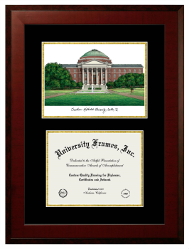 Southern Methodist University Double Opening with Campus Image (Unimprinted Mat) Frame in Honors Mahogany with Black & Gold Mats for document: 8 1/2"h x 11"w  